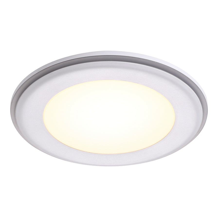 Détail du cerclage gris et blanc du spot encastré en perspective légèrement inclinée