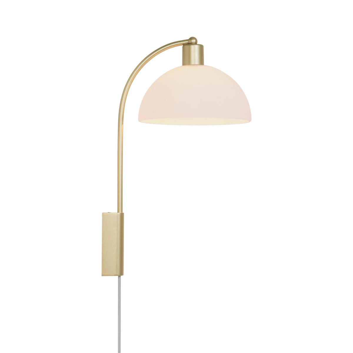 Luminaire mural vu de face avec diffuseur demi-sphérique en verre blanc ivoire