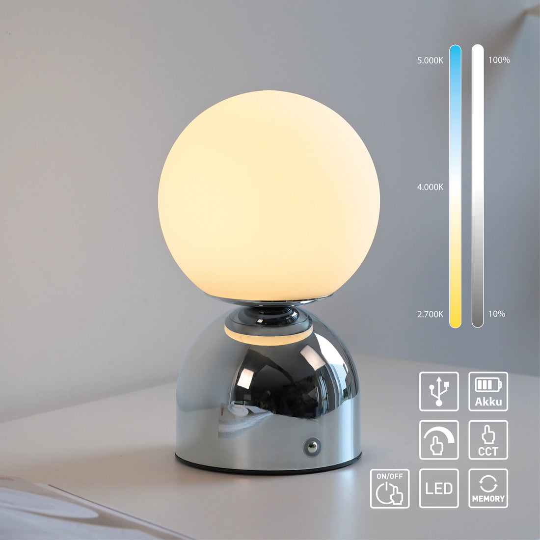 Lampe à poser Rudi chromée