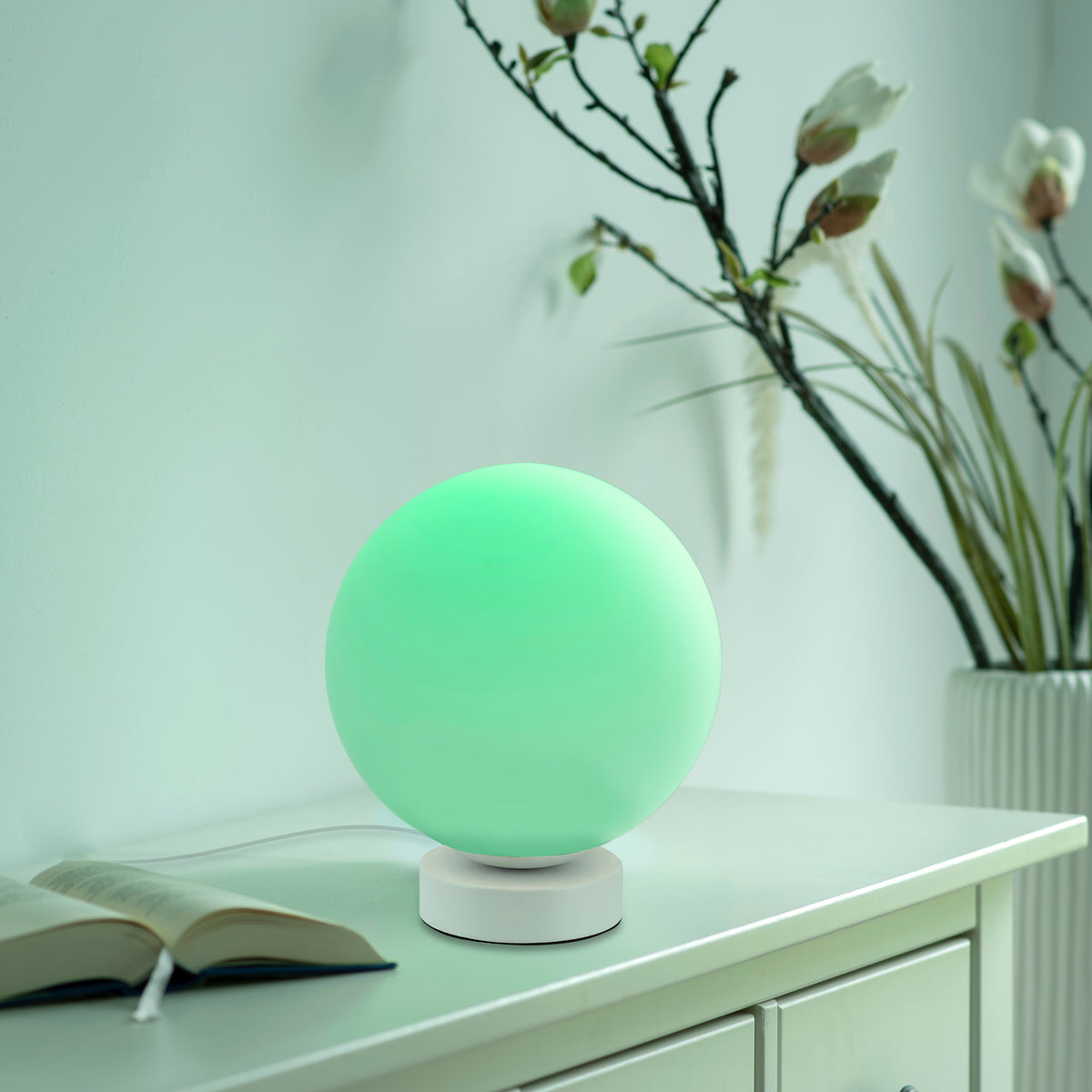 Lampe à poser Lolasmart-Bolo blanche, verre
