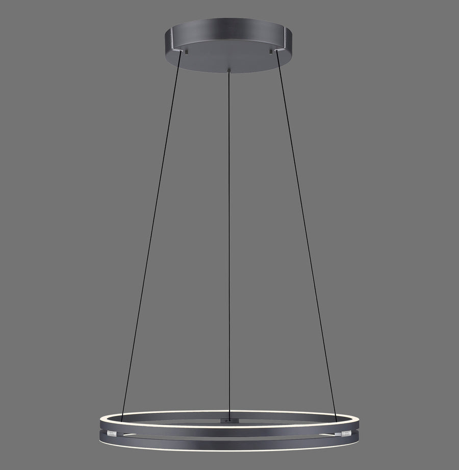 Vue de face de la suspension grise avec anneau circulaire et câbles