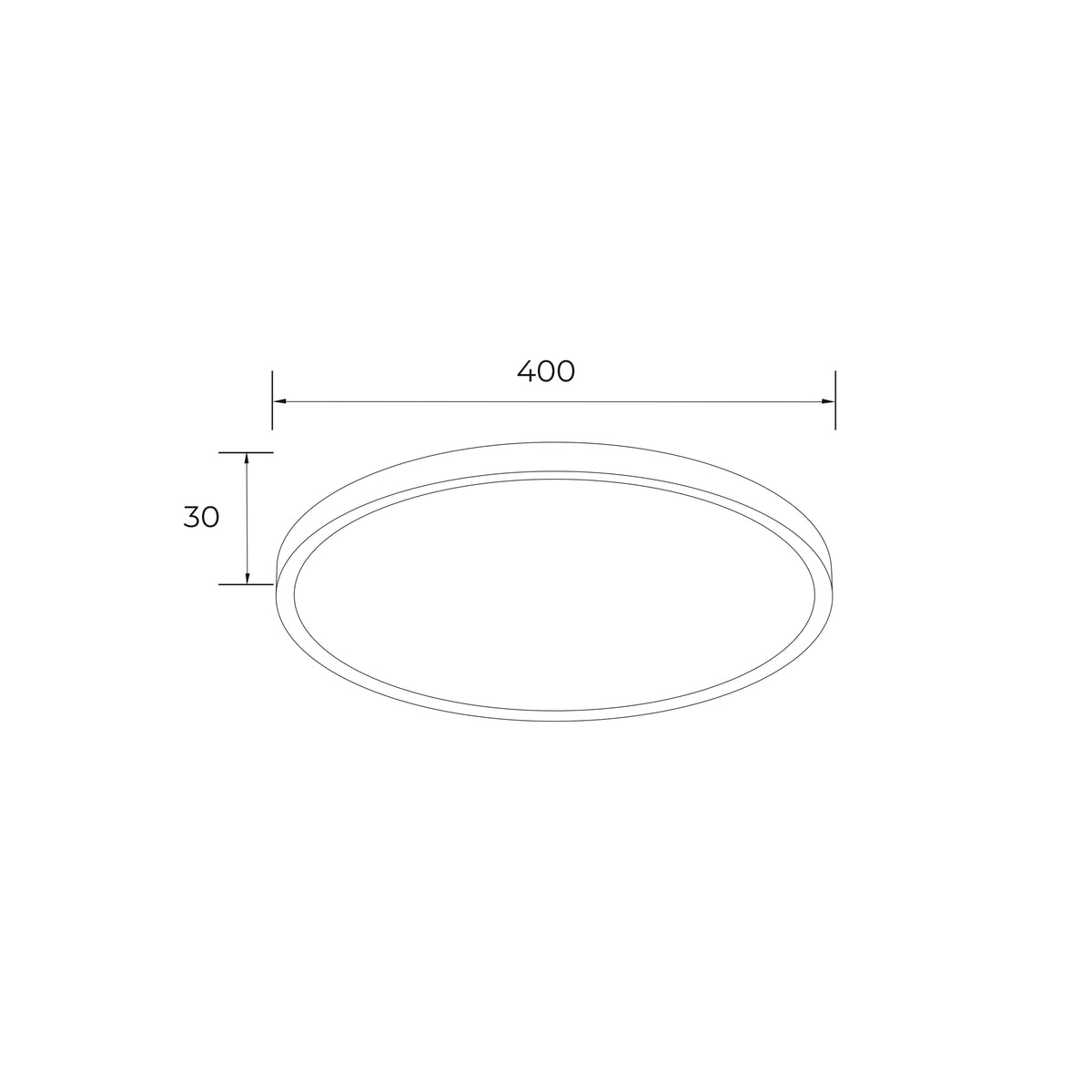 Schéma de dimensions du plafonnier ovale : 400 mm par 30 mm.
