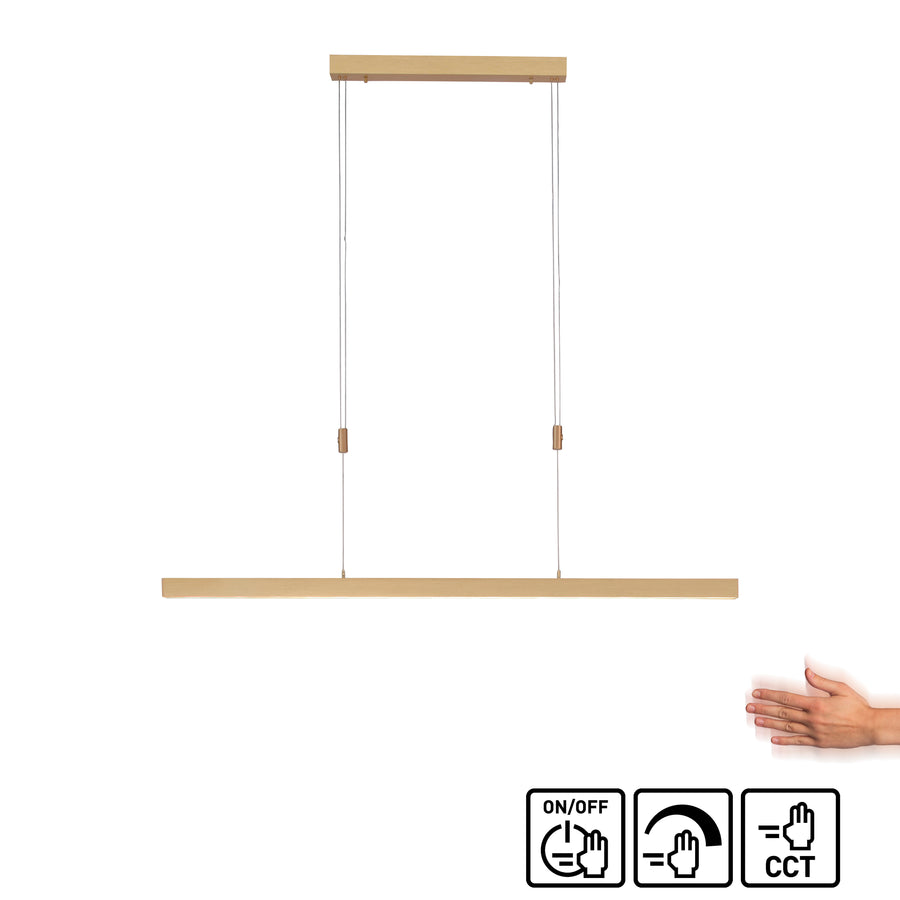 Vue sur fond blanc avec pictogrammes tactiles et main, montrant la barre et ses fonctions.