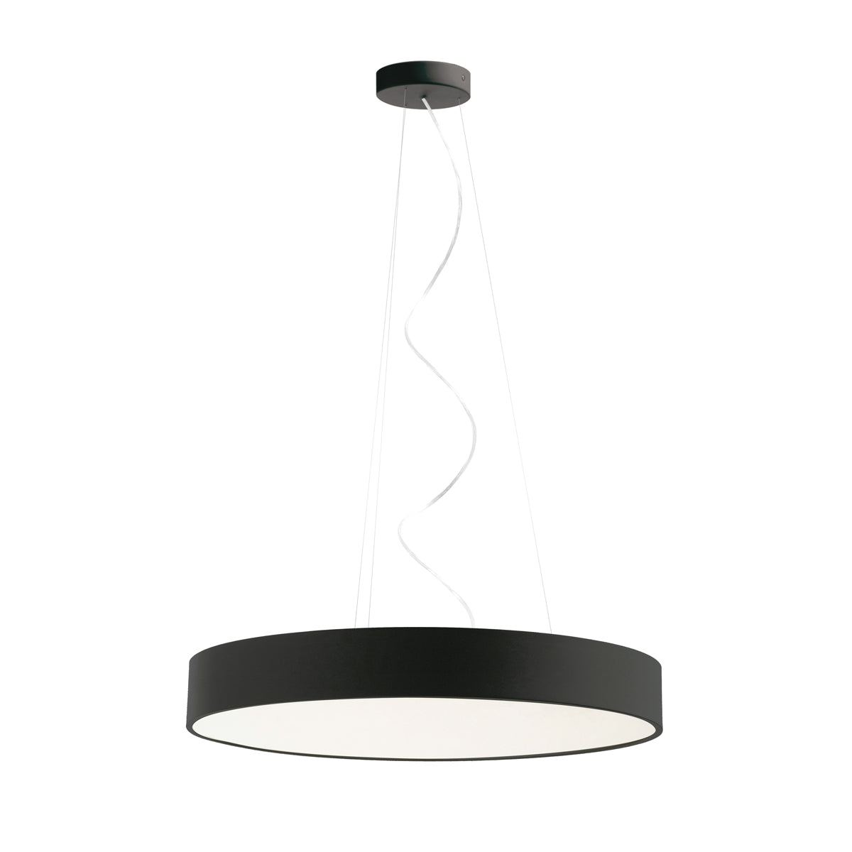 Version noire du luminaire suspendu, abat-jour cylindrique et diffuseur blanc