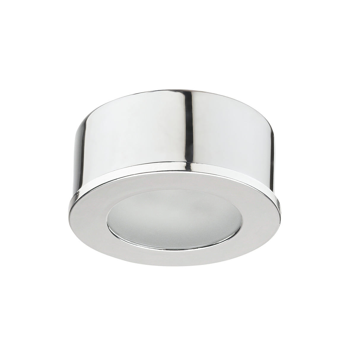Version chromée du spot, reflets sur le boîtier et diffuseur central.