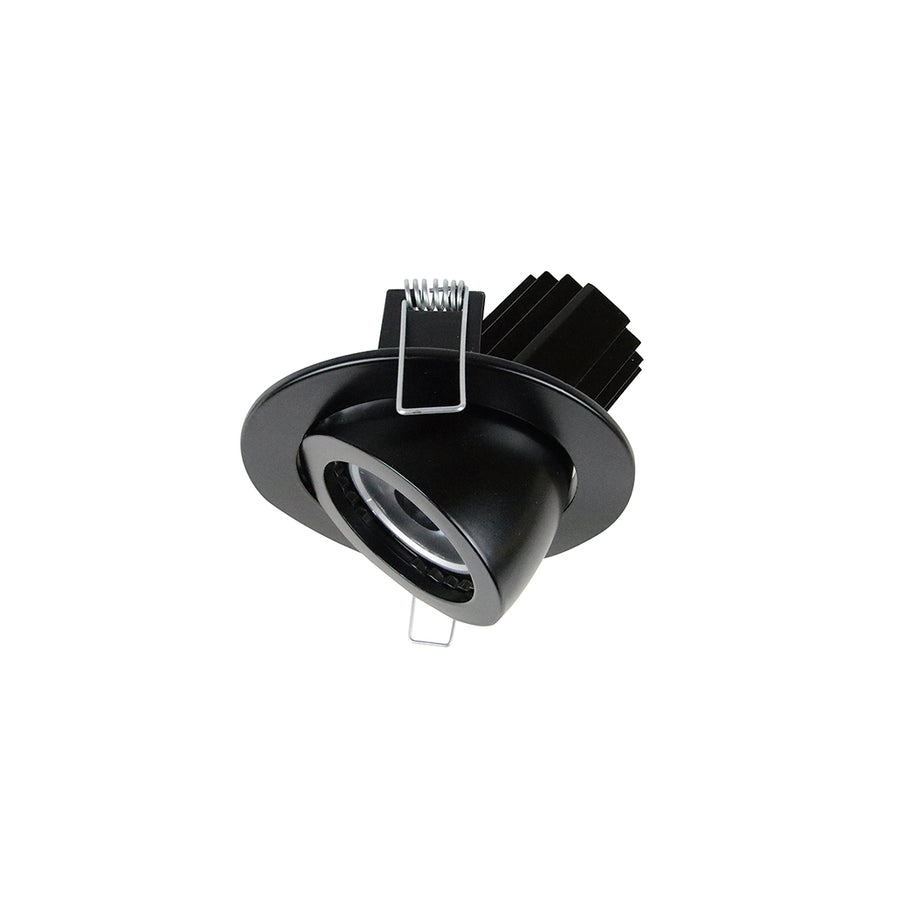 Spot encastrable noir mat, orientable, présenté de trois quarts sur fond blanc.