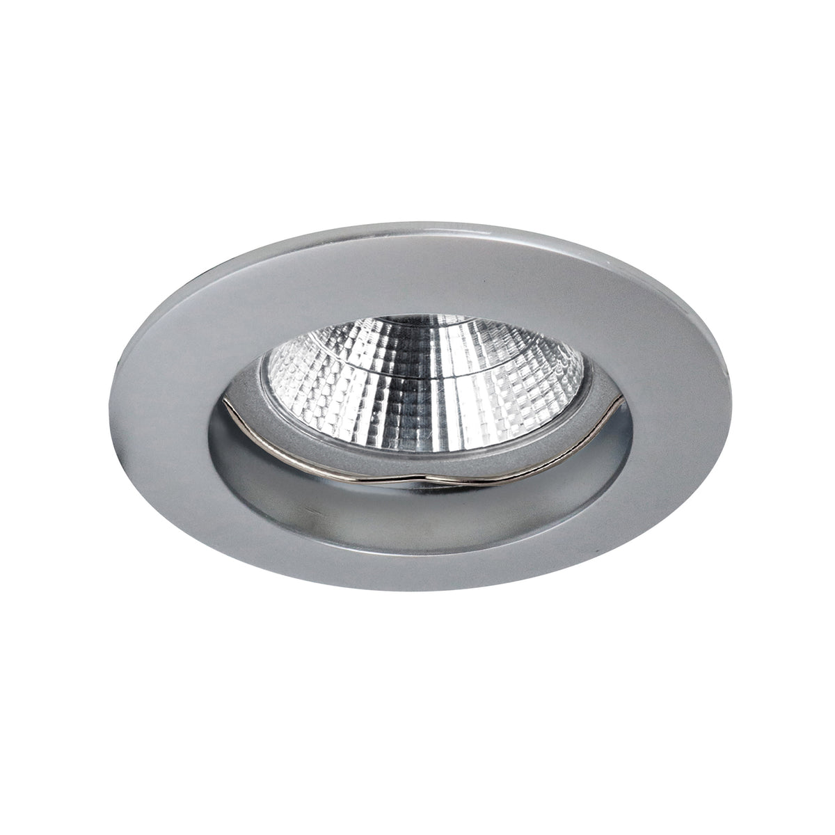 Spot encastrable rond finition argent, présenté de face sur fond blanc.