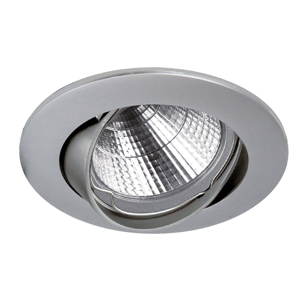 Version grise du spot encastrable orientable, collerette ronde et module incliné.