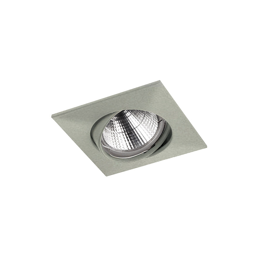 Spot encastrable carré gris vert, montrant l'intérieur orientable et le réflecteur