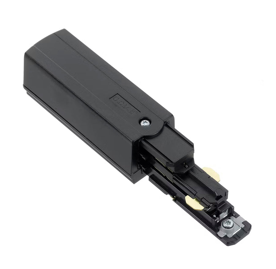 adaptateur noir pour rail triphasé, connecteur et vis de fixation apparents