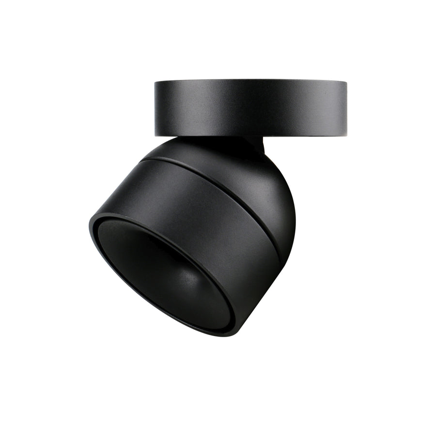 Spot noir orientable vu de trois quarts, orienté vers le bas.