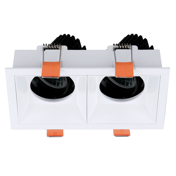 Spot encastrable orientable VIP2 double carré, optique ronde, LED intégrée, variable 1-10 V, extérieur blanc