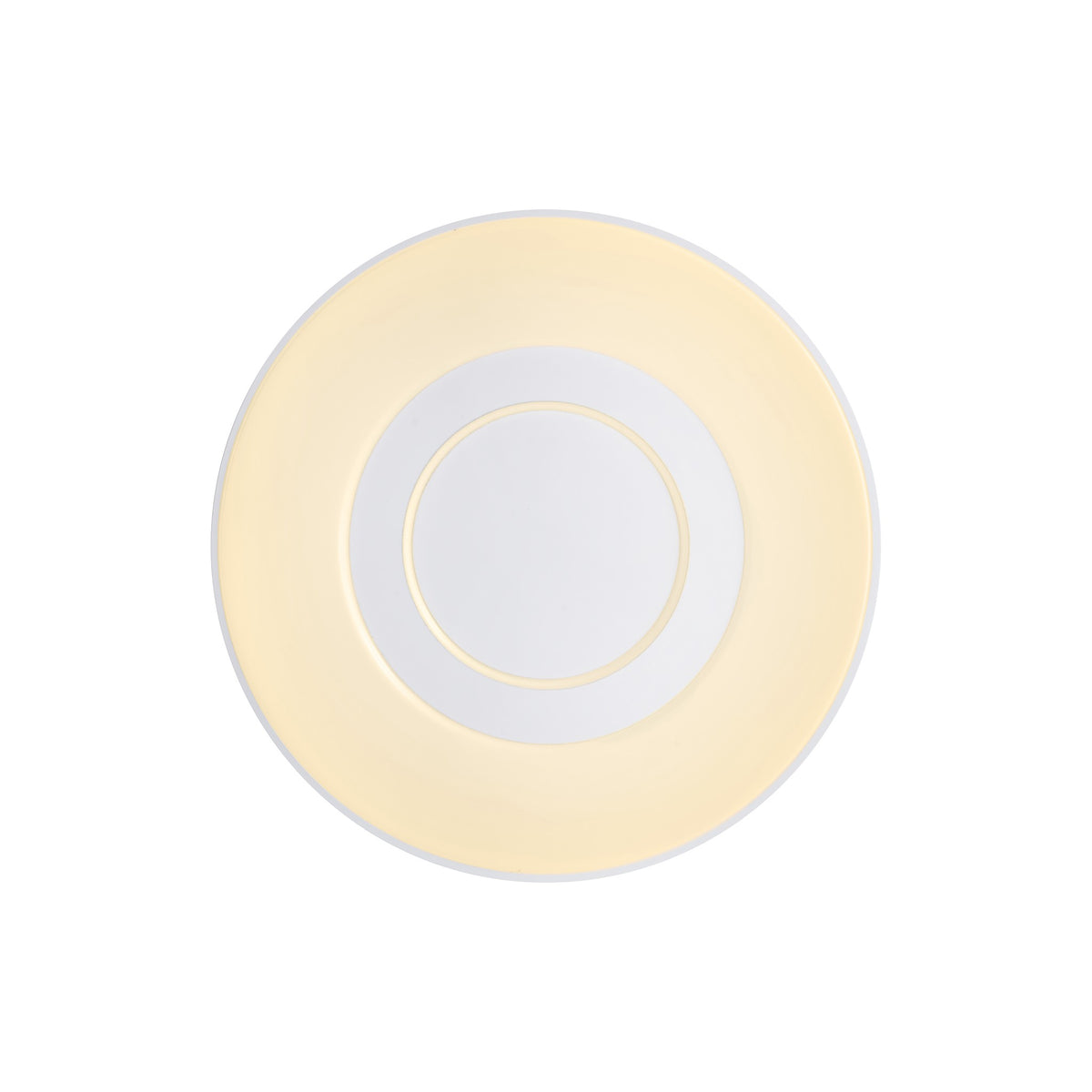 Vue de dessous du plafonnier rond, anneau lumineux et centre blanc