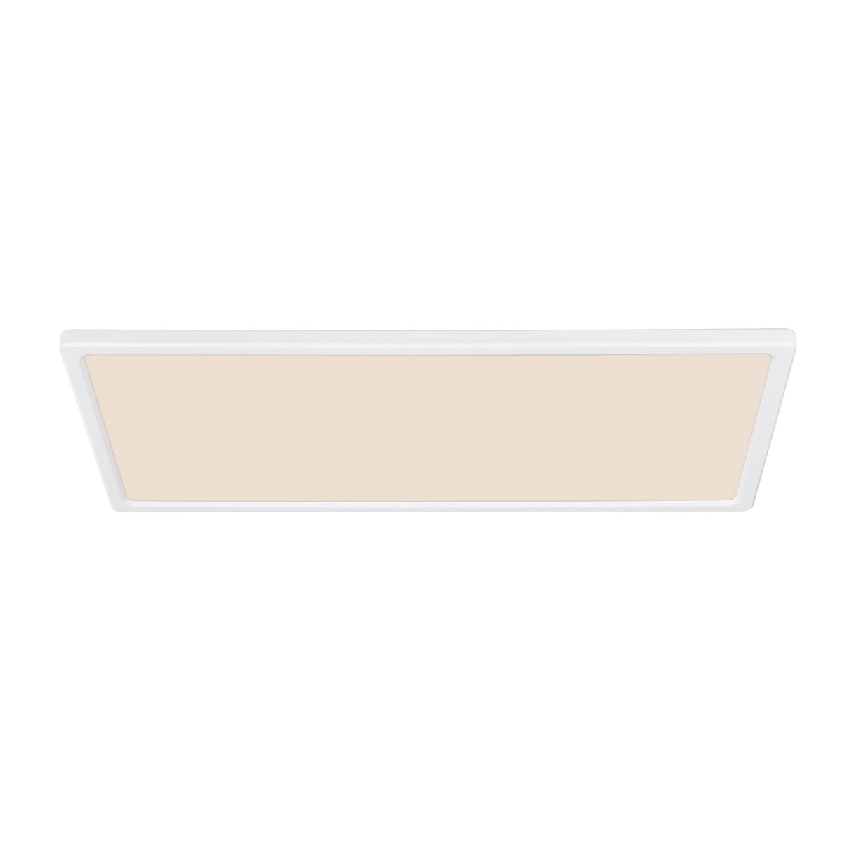 Autre angle du luminaire LED rectangulaire blanc éclairé, format allongé