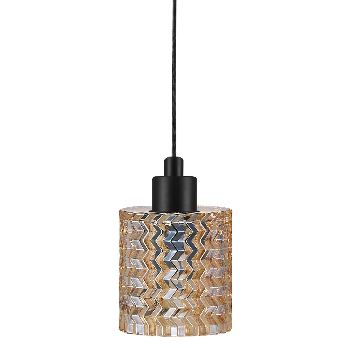 Gros plan sur la texture chevron du verre et la douille noire, lumière éteinte