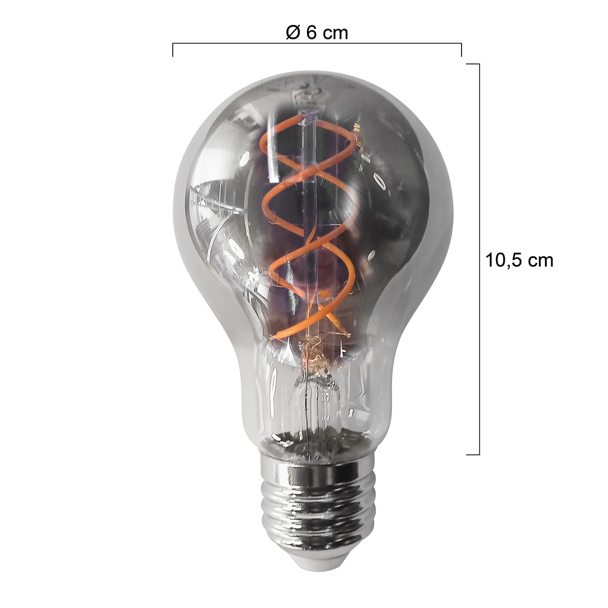 Schéma de dimensions indiquant 6 cm de diamètre et 10,5 cm de hauteur.