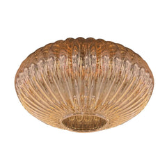 Glasschirm I15471S – Handgefertigter, gerippter UFO-förmiger Glasschirm, bernsteinfarben
