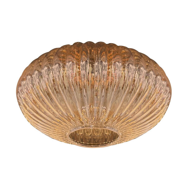 Glasschirm I15471S – Handgefertigter, gerippter UFO-förmiger Glasschirm, bernsteinfarben