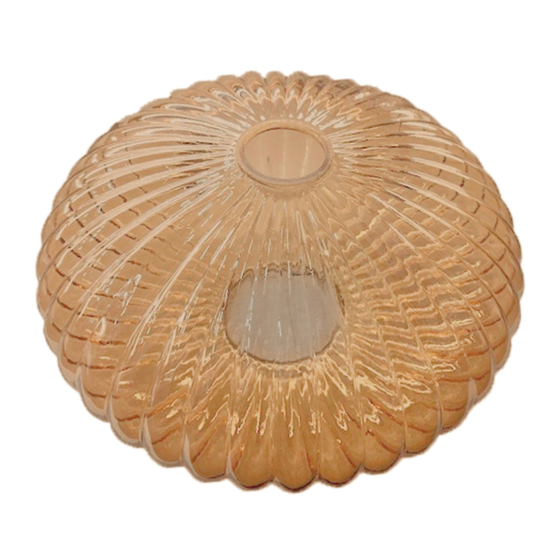 Glasschirm I15471S – Handgefertigter, gerippter UFO-förmiger Glasschirm, bernsteinfarben