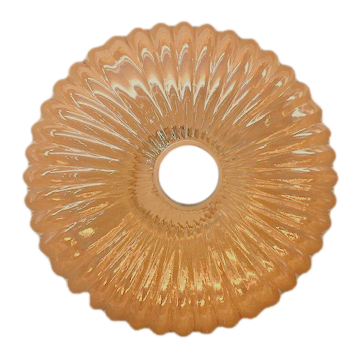 Vue zénithale du luminaire, motif radial et trou central pour la fixation.