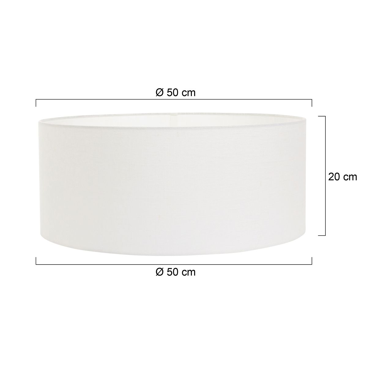 Schéma de dimensions indiquant un diamètre de 50 cm et une hauteur de 20 cm.