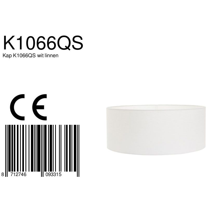 Étiquette produit avec code K1066QS, logo CE et code-barres.