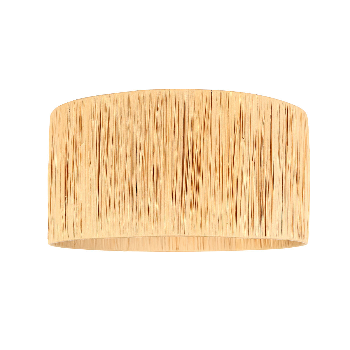 Face avant de l'abat-jour rond, détail des fibres verticales beiges et de l'ouverture inférieure