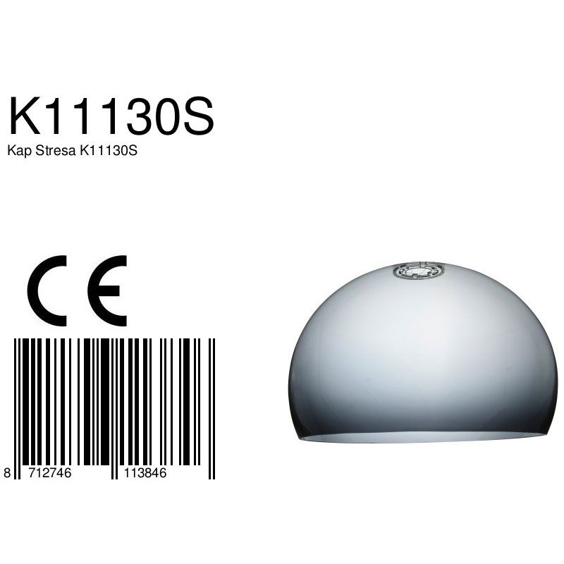 Fiche produit avec code K11130S, logo CE et code-barres, abat-jour gris
