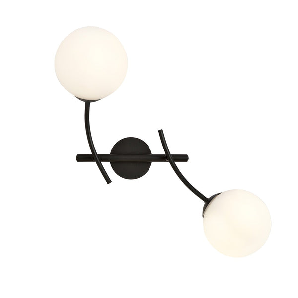 Wandleuchte Hunter schwarz, Opalglas