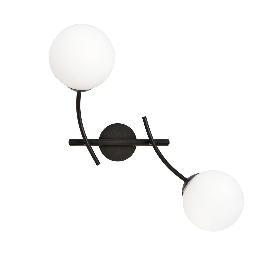 Autre vue de face, structure noire et globes en verre opale blanc