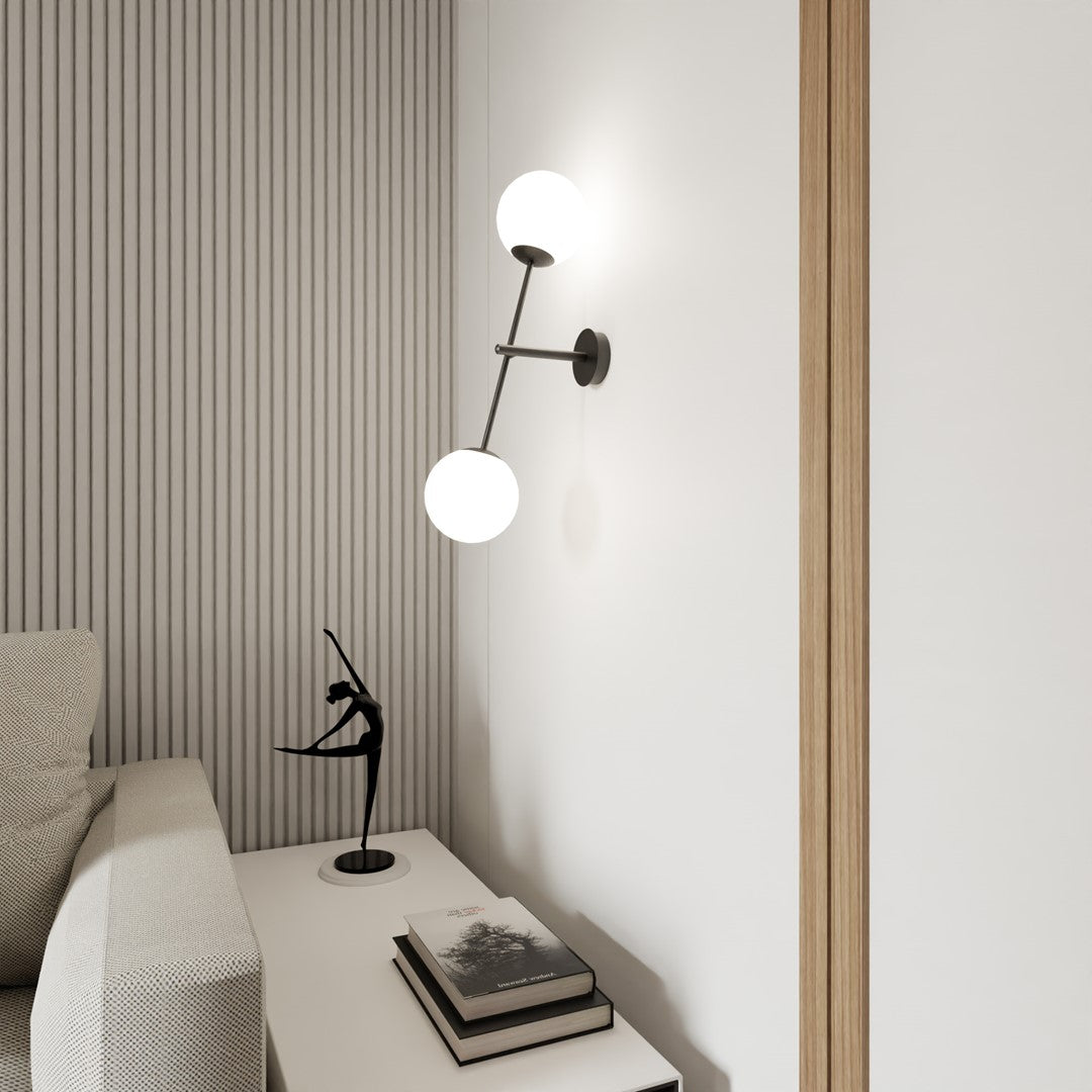Applique murale Linear 2 lumières noire, verre opale