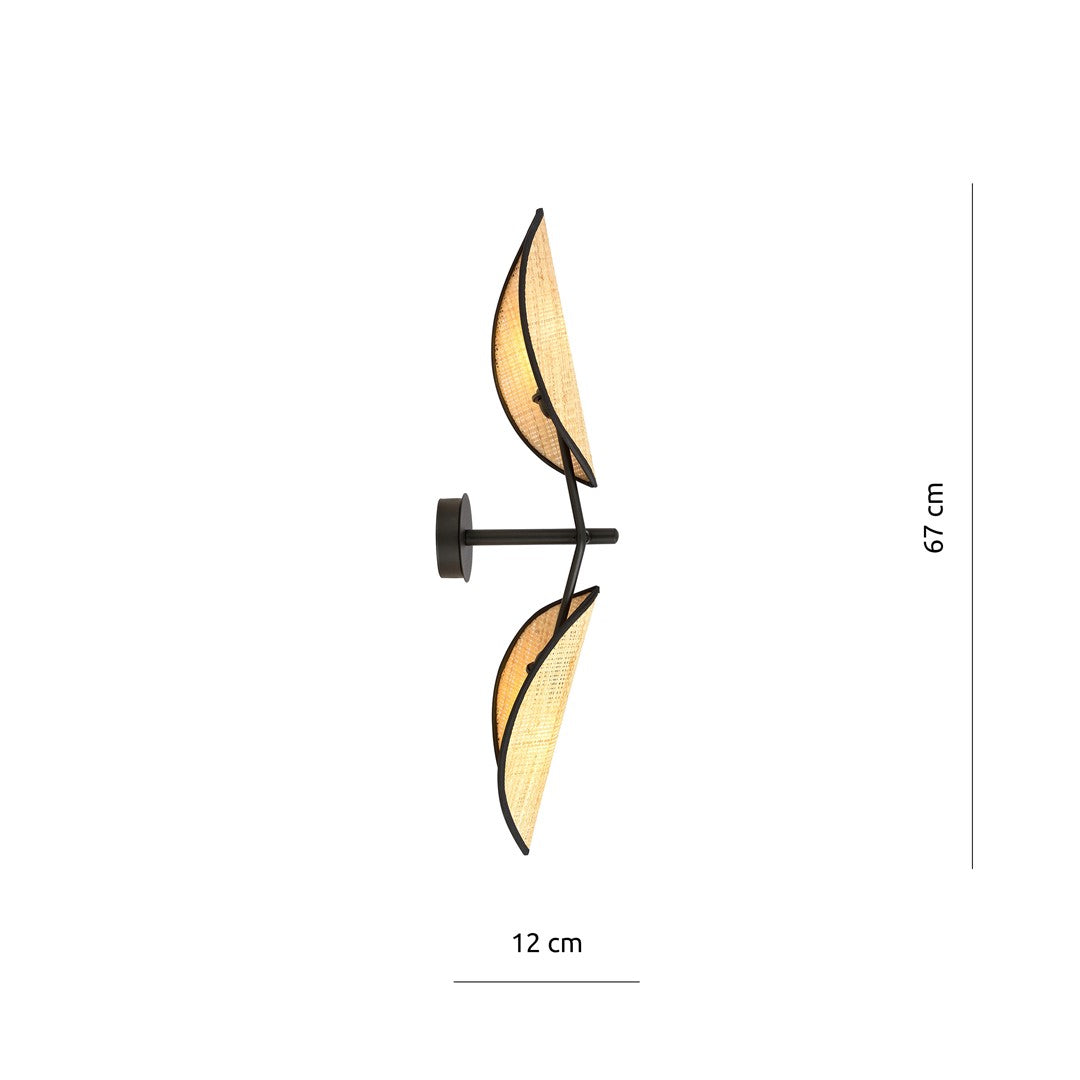 Schéma coté de l'applique murale noire : hauteur 67 cm et profondeur 12 cm