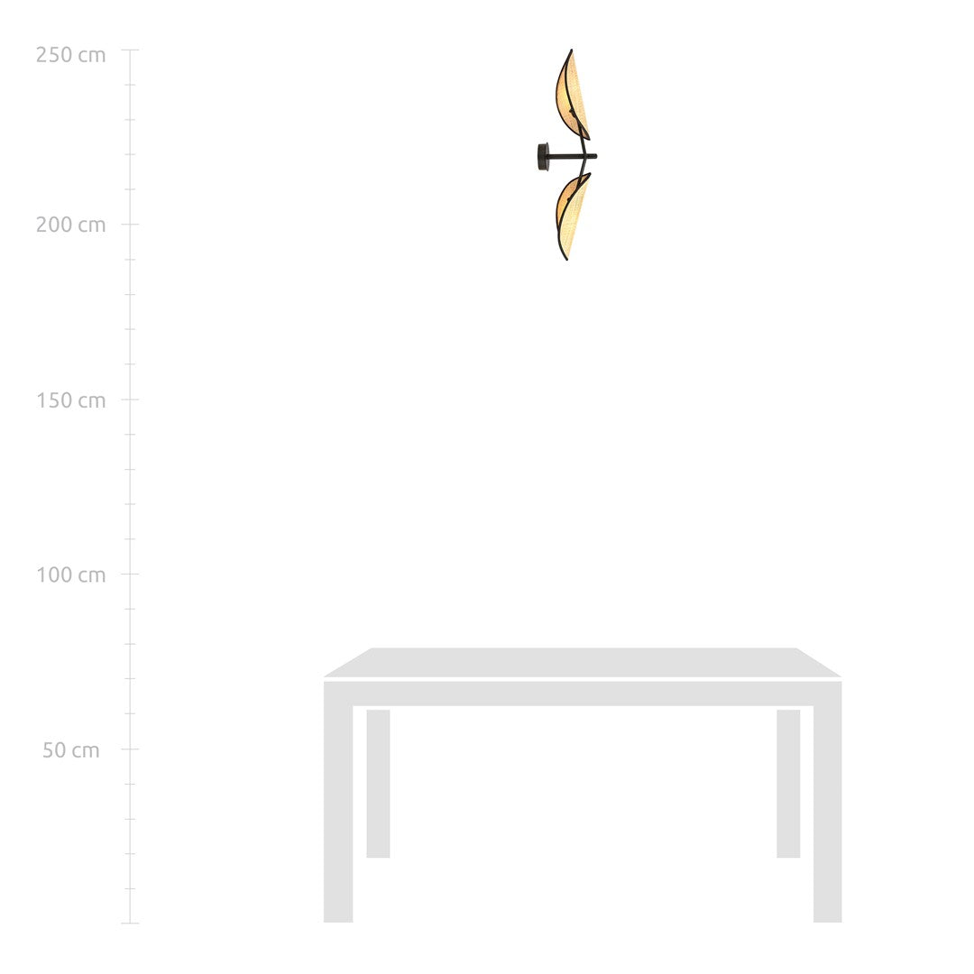 Mise en situation de l'applique murale au-dessus d'une table, avec repères de hauteur