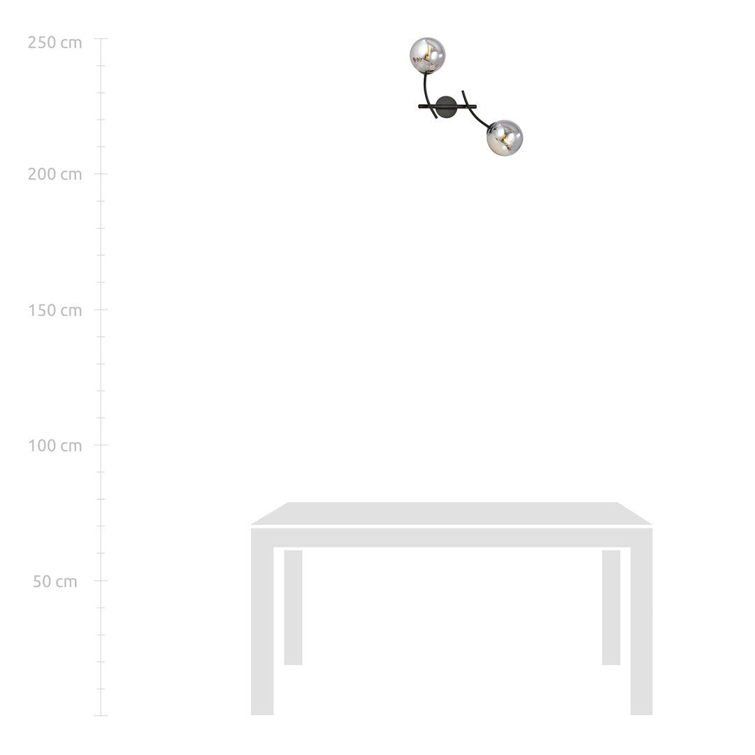 Mise en situation murale au-dessus d'une table, avec repère de hauteur jusqu'à 250 cm.