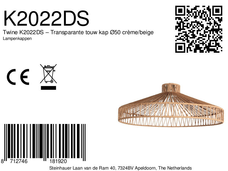 Twine K2022DS – transparenter Lampenschirm aus Seil Ø50 Creme/Beige