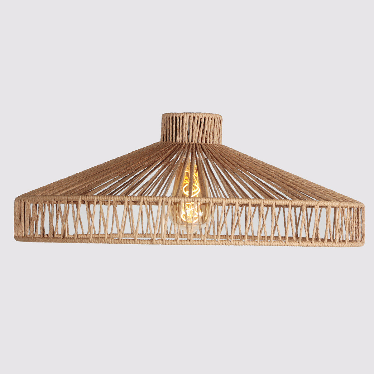 Mise en ambiance avec ampoule allumée diffusant une lumière chaude sous la corde.