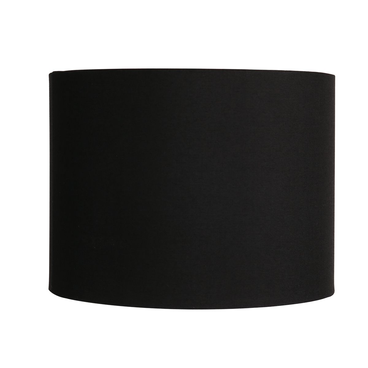 Abat-jour vu de face sur fond blanc, extérieur en lin noir mat