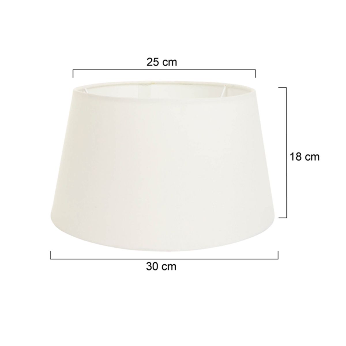 Schéma de dimensions coté : 25 cm en haut, 30 cm en bas, 18 cm de hauteur.