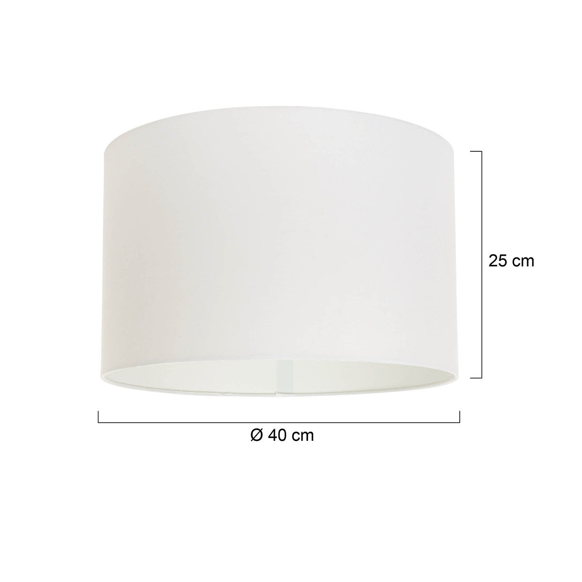 Schéma technique coté de l'abat-jour indiquant 40 cm de diamètre et 25 cm de hauteur