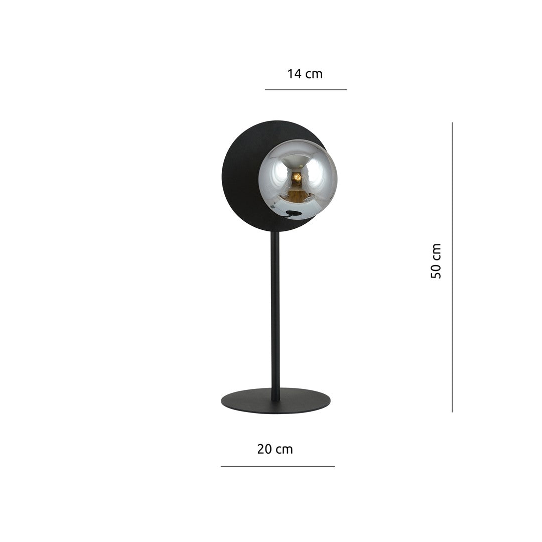 Schéma coté indiquant hauteur 50 cm, base 20 cm et diffuseur 14 cm