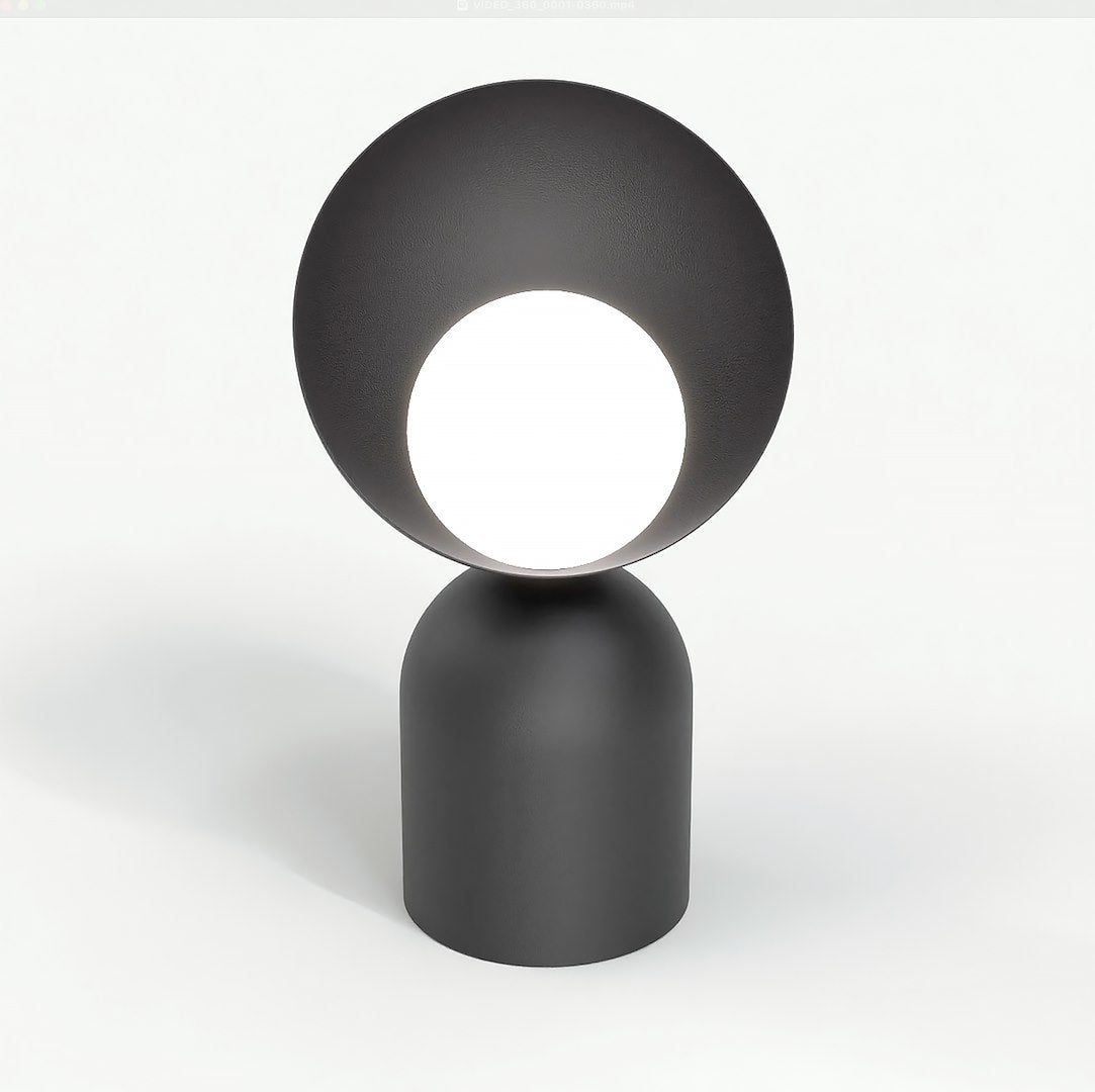Vue de face, anneau noir mat entourant un large cercle de lumière blanche