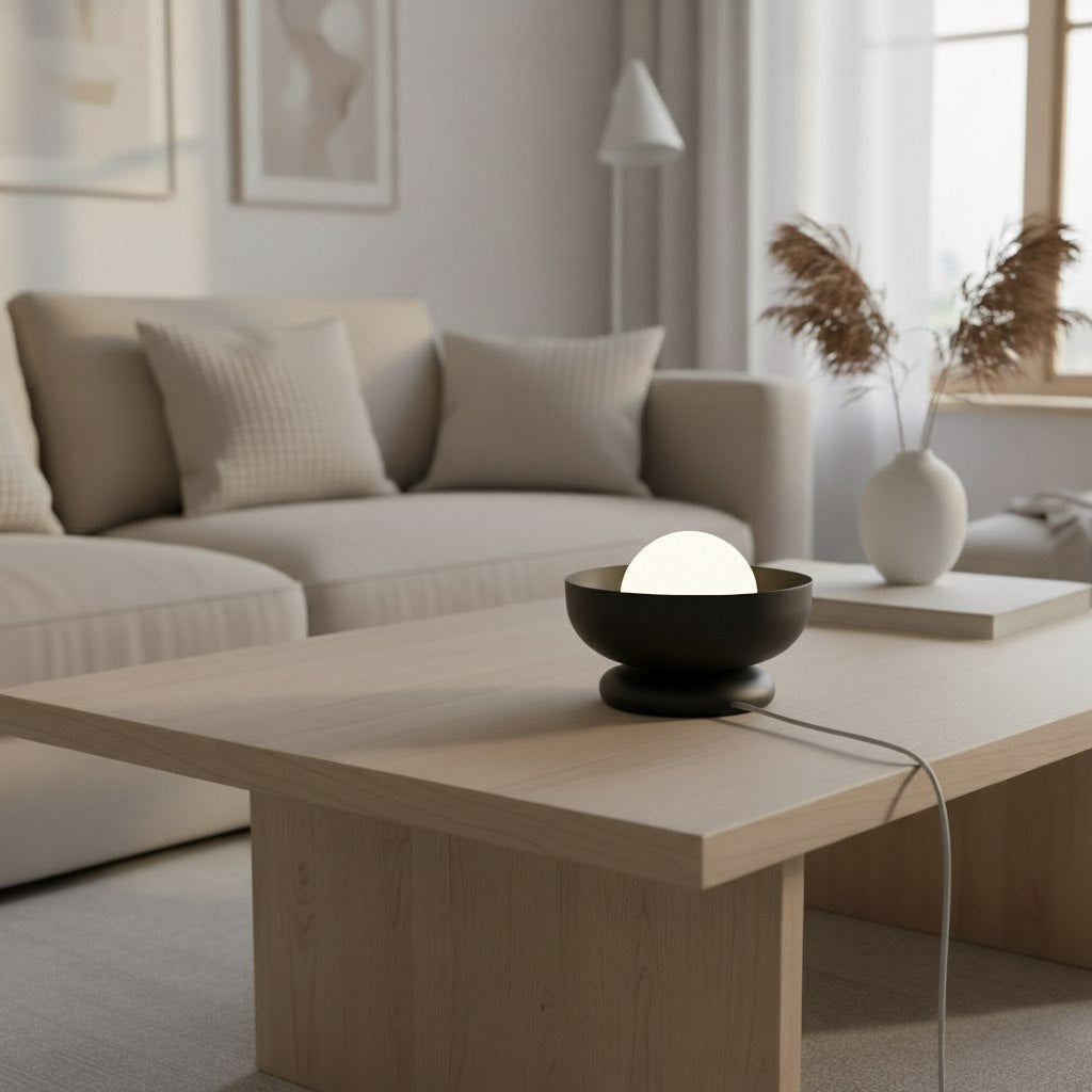 Mise en ambiance sur une table basse dans un salon clair