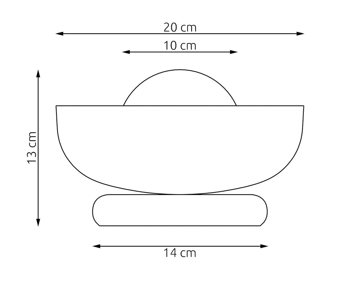 Schéma de dimensions cotées : 20 cm, 10 cm, 13 cm et 14 cm