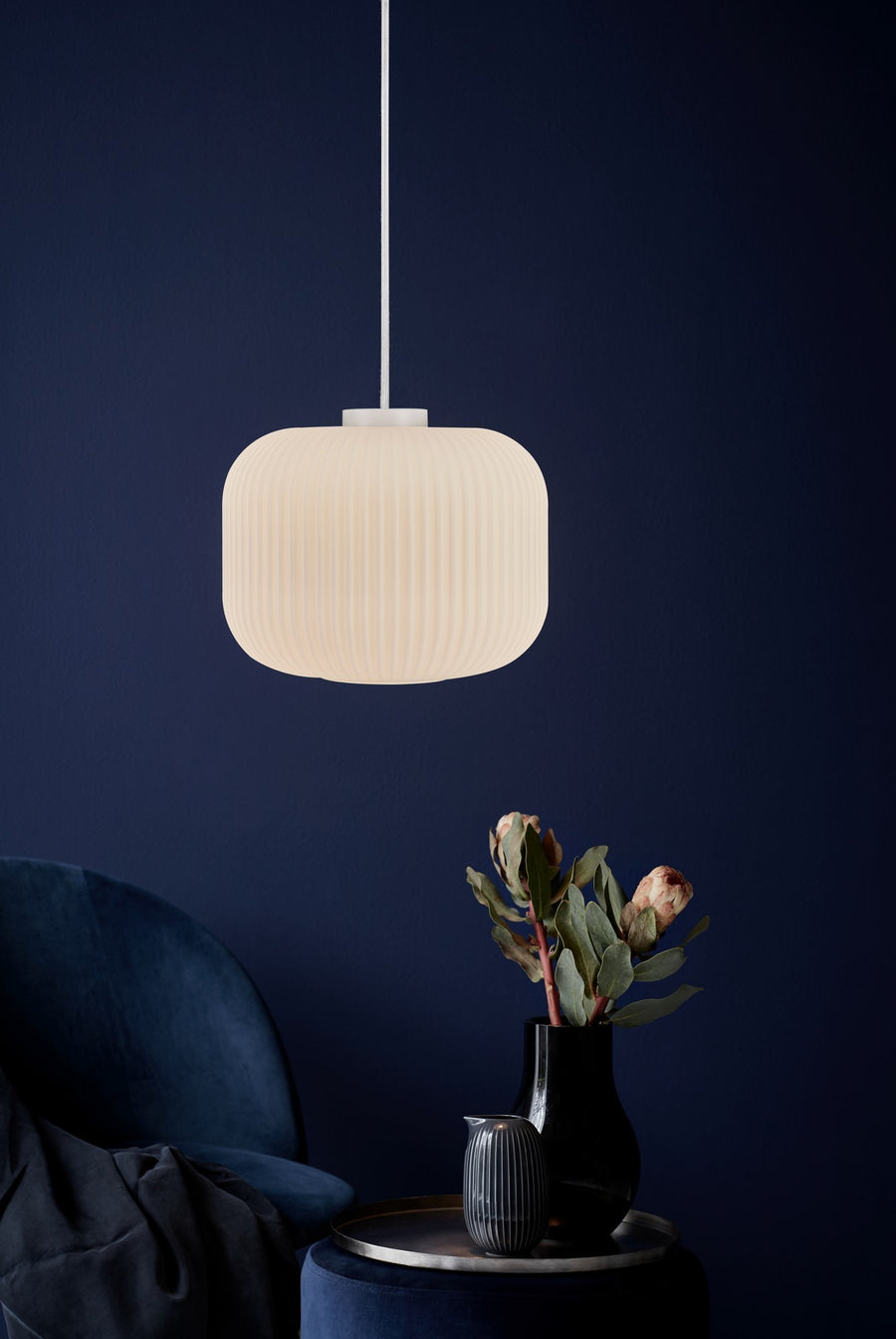 Suspension Milford 30 opale, verre, H 23,5 cm