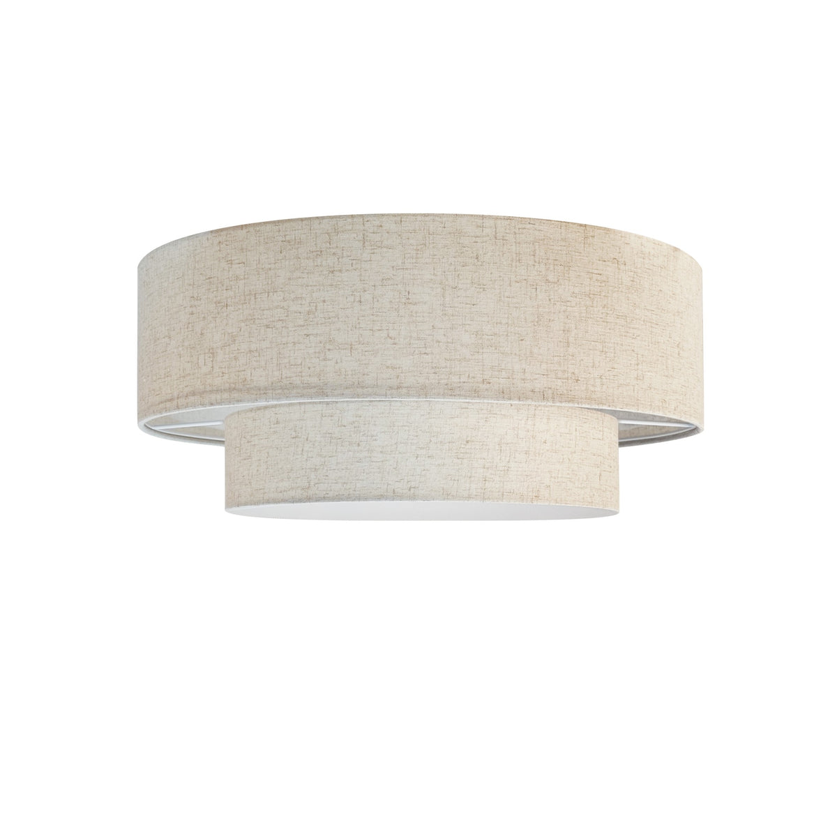 Détail rapproché du tissu beige texturé et du liseré gris des bords.