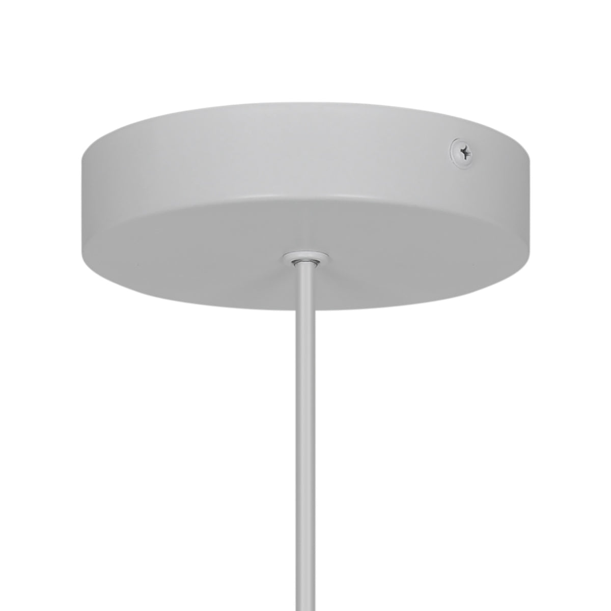 Détail de la rosace de plafond blanche et du câble de suspension
