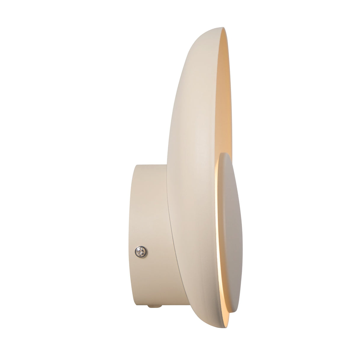 Profil latéral de l'applique murale crème montrant le socle et le diffuseur