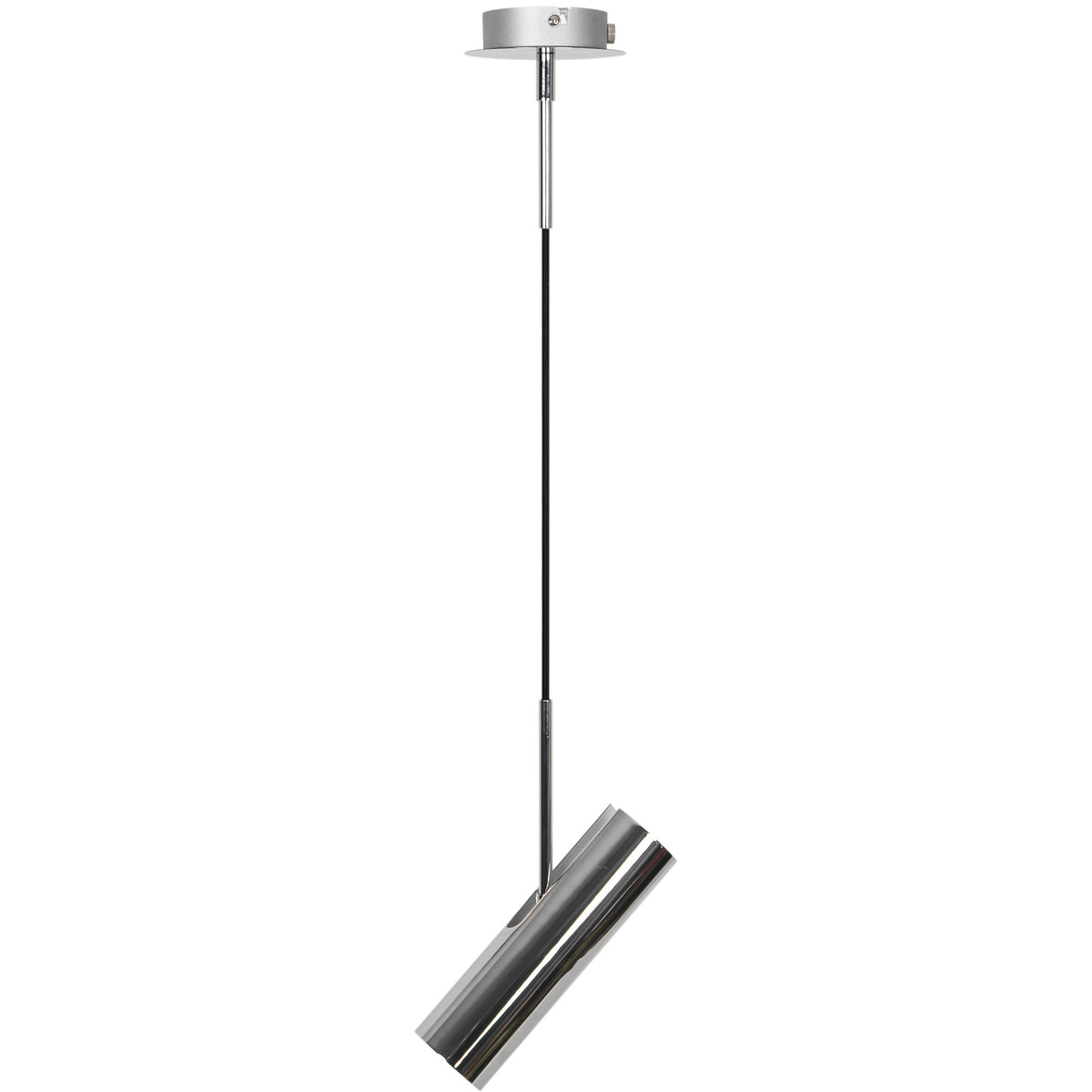 Vue complète du modèle chromé avec sa base de plafond et son câble