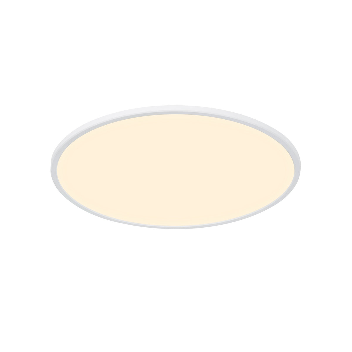 Vue légèrement ovale du luminaire LED blanc posé sur fond neutre