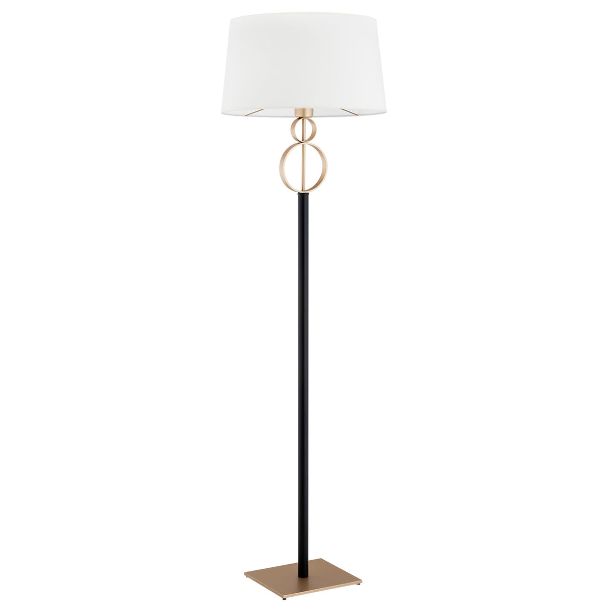 Angle opposé du lampadaire noir et doré, base carrée visible